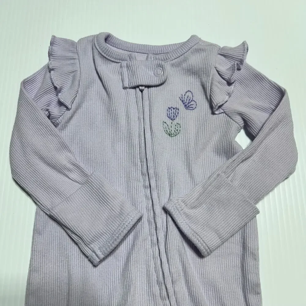 3 Carters NB Newborn Sleepers Purple Lavender Long Sleeve Footed Bunny Lamb